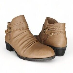 Bare Traps Women's Size 6 Tan Nobalee Soft Ruching Block Heel Ankle Booties